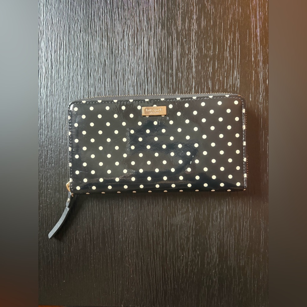 kate spade Black and White Polka Dot Zip Wallet
